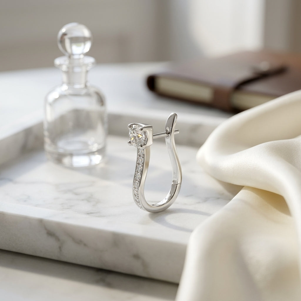 Diamond Hinged Back J Hoop Earrings in 14k White Gold 4/5ctw — atelier still life