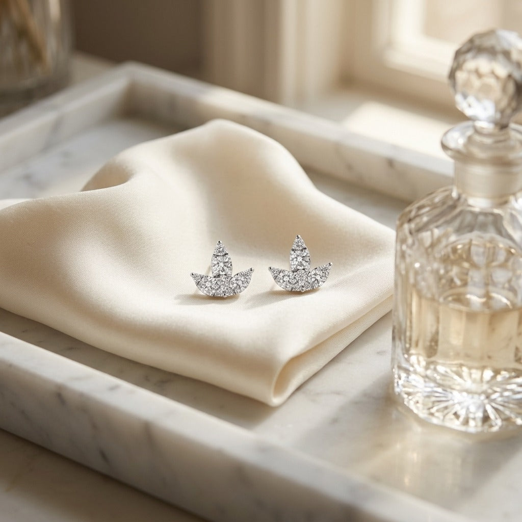 Diamond Floral Tulip Stud Earrings in 14k White Gold 2/3ctw — marble silk