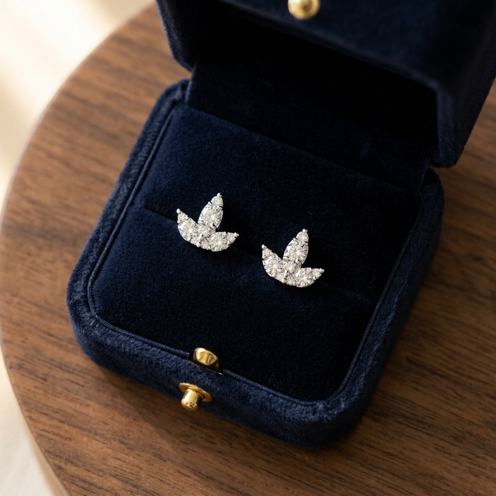 Diamond Floral Tulip Stud Earrings in 14k White Gold 2/3ctw — velvet box