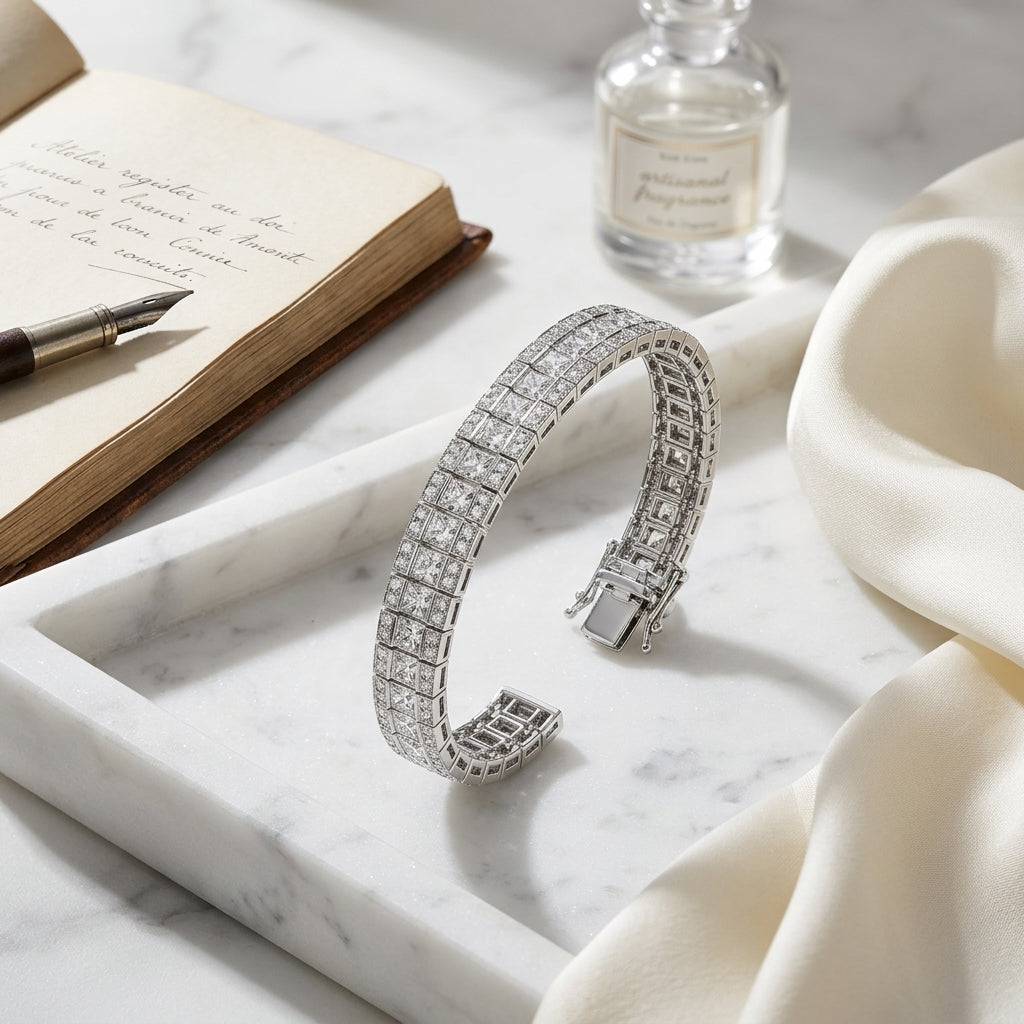Princess And Round Cz Channel Bracelet In 14k White Gold — atelier still life