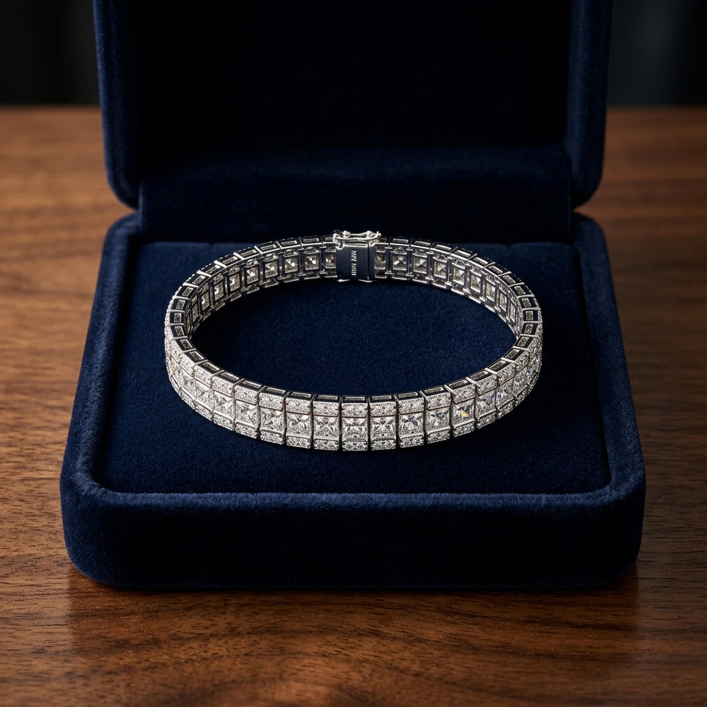 Princess And Round Cz Channel Bracelet In 14k White Gold — gift presentation