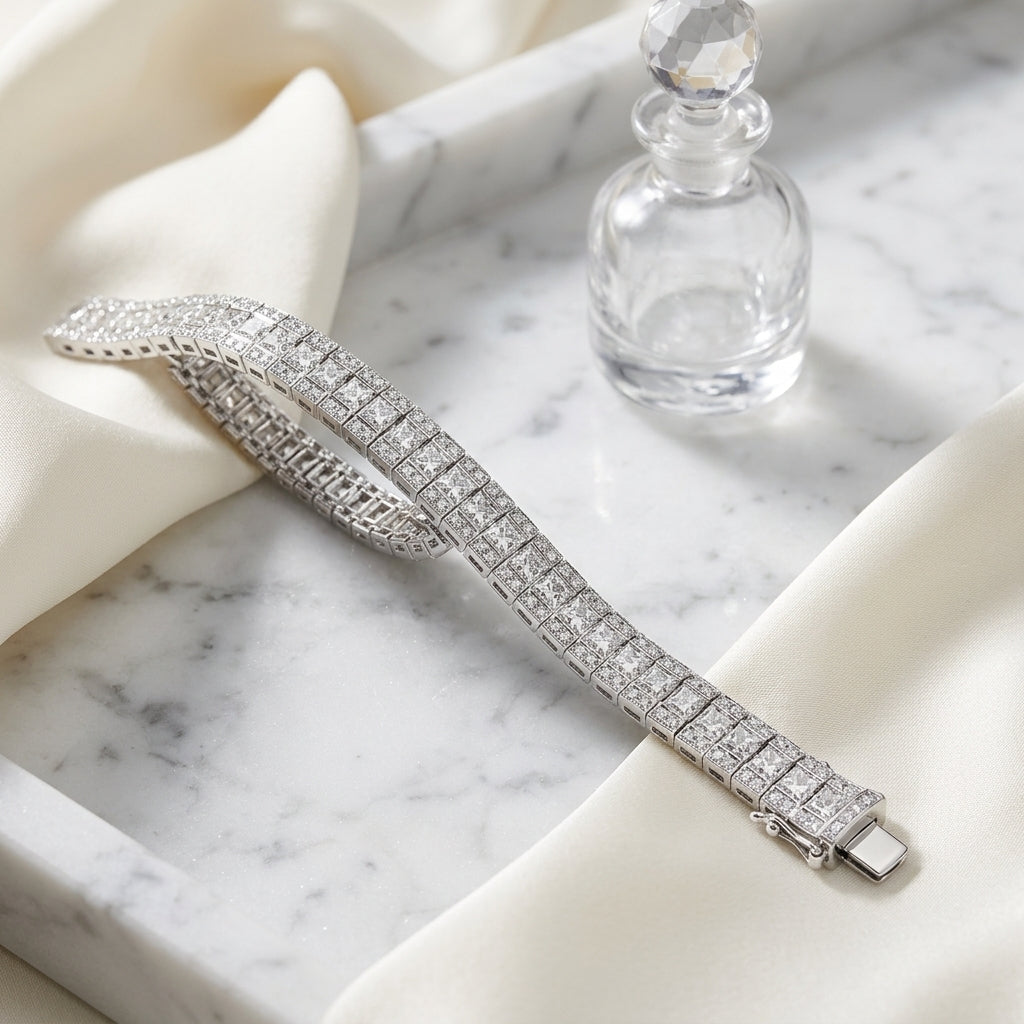 Princess And Round Diamond Tennis Bracelet In 14k White Gold (7 1/2 Ct. Tw.) — atelier still life
