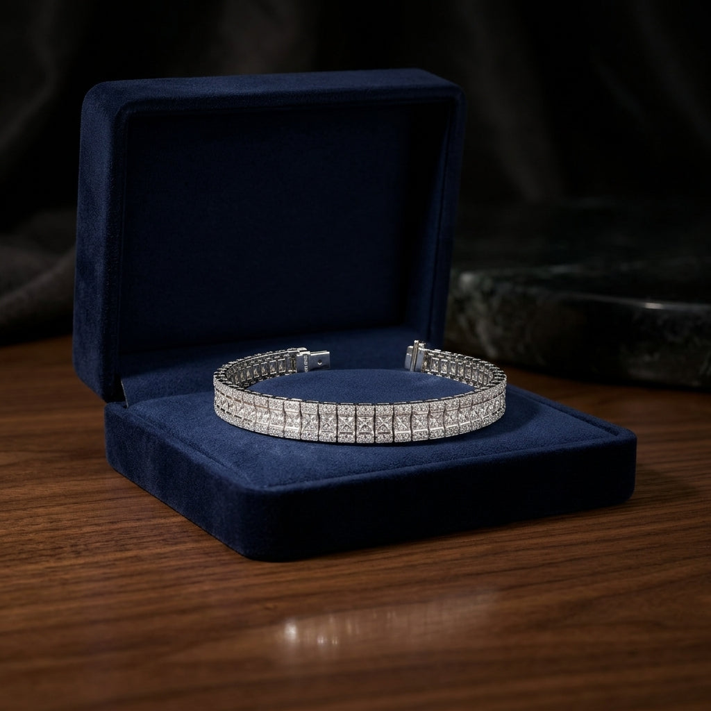 Princess And Round Diamond Tennis Bracelet In 14k White Gold (7 1/2 Ct. Tw.) — gift presentation