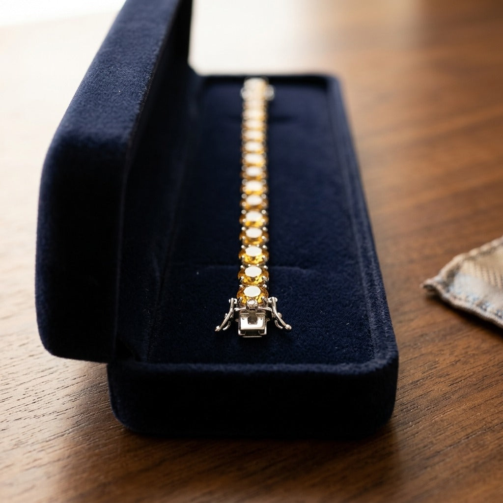 Citrine and Diamond Oval Bracelet with Round Prong Links in 14k White Gold (6x4mm) — velvet box