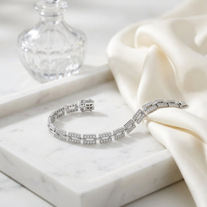 Diamond Pave Rectangle Link Bracelet In 14k White Gold (7.5 Inch) — atelier still life