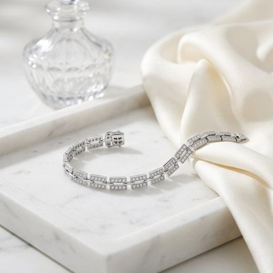 Diamond Pave Rectangle Link Bracelet In 14k White Gold (7.5 Inch) — atelier still life