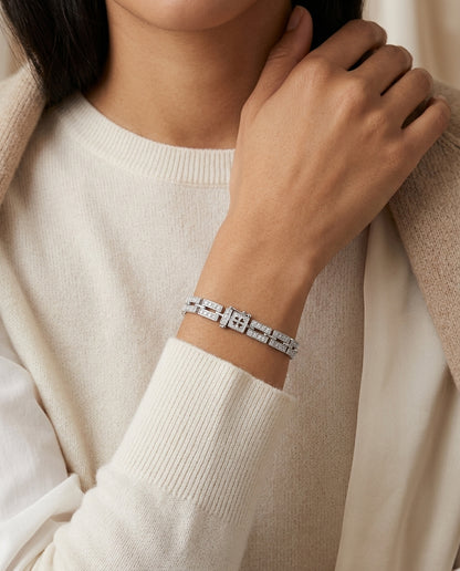 Diamond Pave Rectangle Link Bracelet In 14k White Gold (7.5 Inch) — editorial close-up