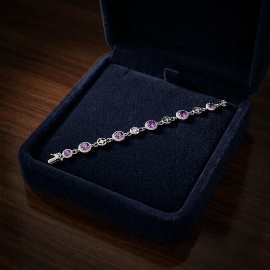 Blue Topaz And Diamond Spoke Links Bracelet In 14k White Gold — gift presentation