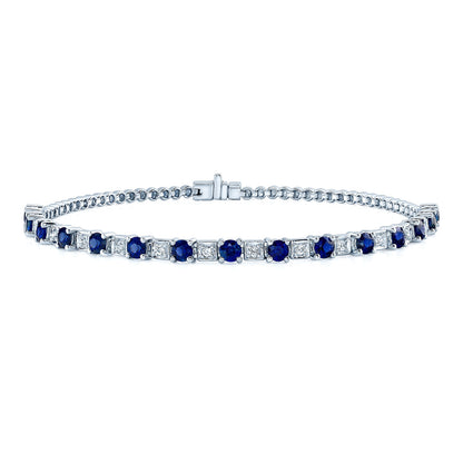 Sapphire & Diamond Alternating Link Bracelet in 14K White Gold | Carl K. Gumpert