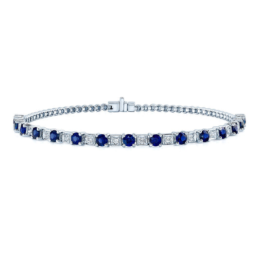 Sapphire & Diamond Alternating Link Bracelet in 14K White Gold | Carl K. Gumpert