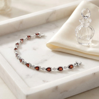Garnet Pear-Shape and Diamond Pave East-West Bracelet in 14k White Gold (6x4mm) — marble silk