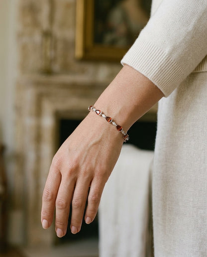 Garnet Pear-Shape and Diamond Pave East-West Bracelet in 14k White Gold (6x4mm) — portrait close