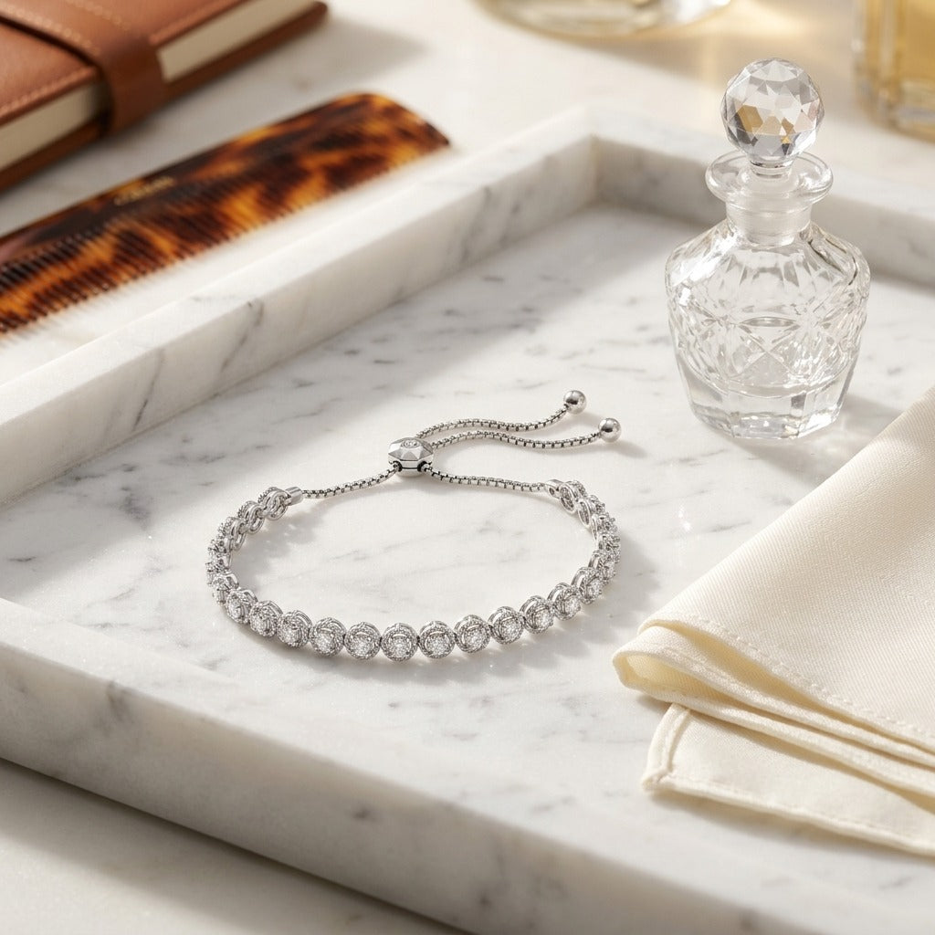 Diamond Round Links Bracelet in 14k White Gold 2-1/6ctw — marble silk