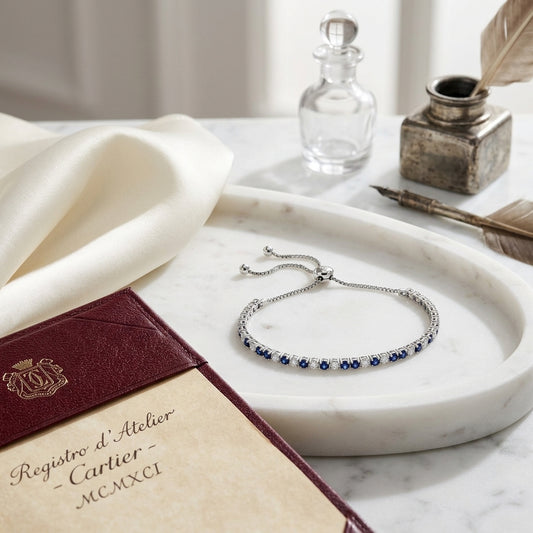 Alternating Sapphire and Diamond Bolo Bracelet in 14k White Gold 2-1/8ctw — atelier still life
