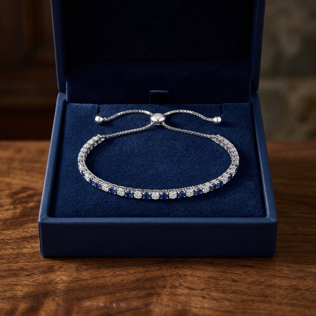Alternating Sapphire and Diamond Bolo Bracelet in 14k White Gold 2-1/8ctw — gift presentation