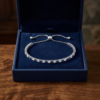 Alternating Sapphire and Diamond Bolo Bracelet in 14k White Gold 2-1/8ctw — gift presentation