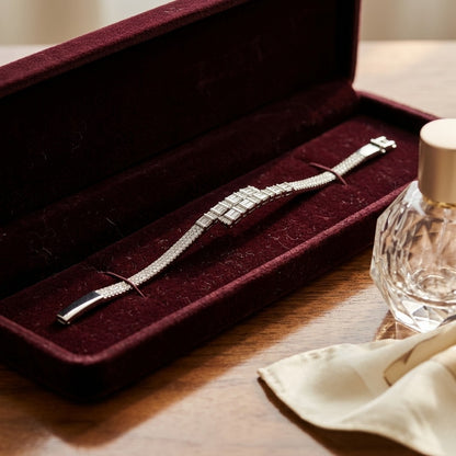Diamond Baguette and Round Channel Overlap Bangle in 14k White Gold 1-5/8ctw — velvet box