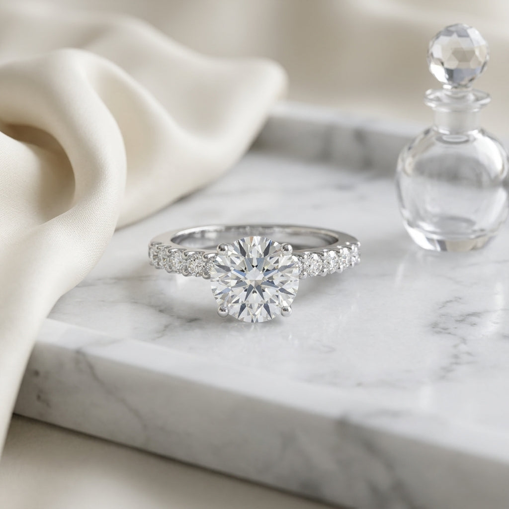 1 1/3ctw Round Diamond Shared Prong Engagement Ring In 14k White Gold, Igi-certified — atelier still life
