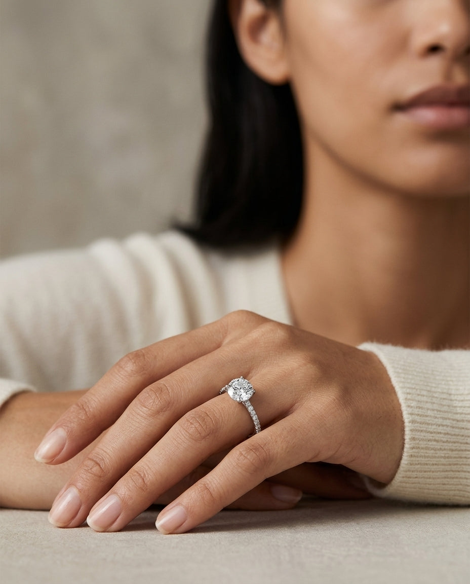 1 1/4ctw Round Diamond Classic 4 Prong Engagement Ring In 14k White Gold, Igi-certified — editorial close-up