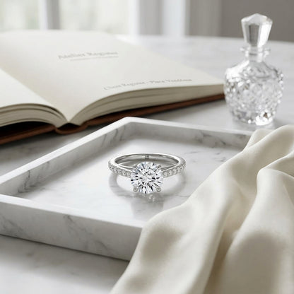 Classic 4 Prong Diamond Ring with Peridot in 14K White Gold - lifestyle
