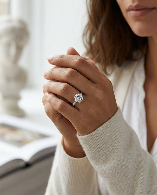 Classic 4 Prong Diamond Ring with Peridot in 14K White Gold - editorial hero