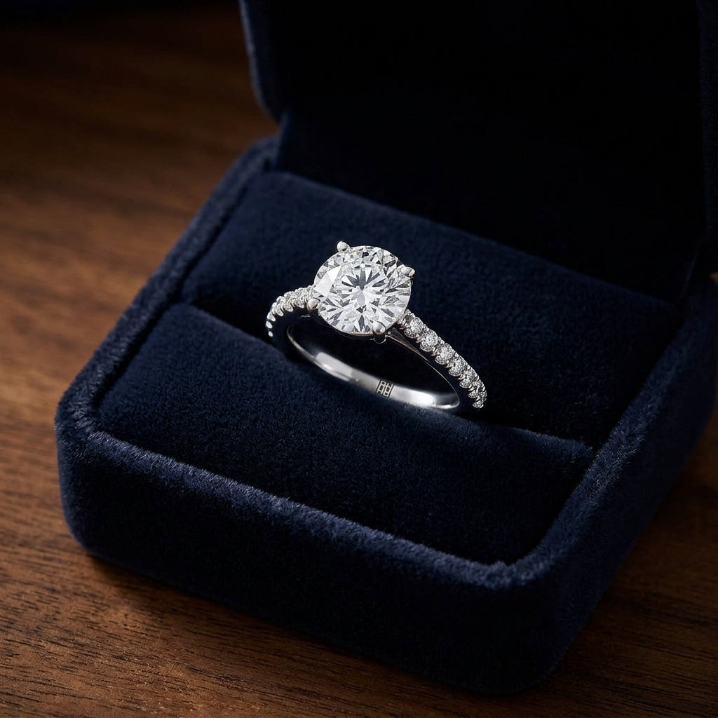 Classic 4 Prong Diamond Ring with Peridot in 14K White Gold - presentation