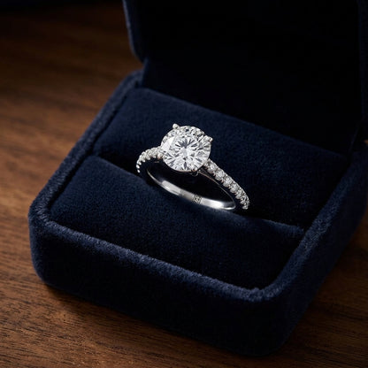 Classic 4 Prong Diamond Ring with Peridot in 14K White Gold - presentation