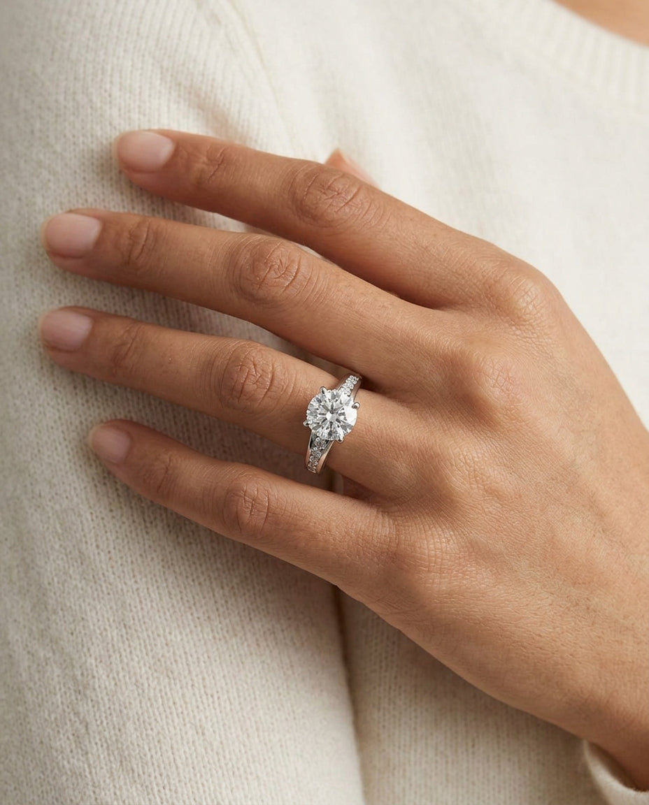 1 1/6 Carat Round Diamond Channel Engagement Ring In 14k White Gold, Igi-certified — editorial close-up