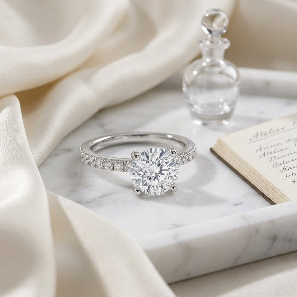 1 1/5ctw Round Center Classic Petite Split Prong Diamond Engagement Ring In 14k White Gold, Igi-certified — atelier still life