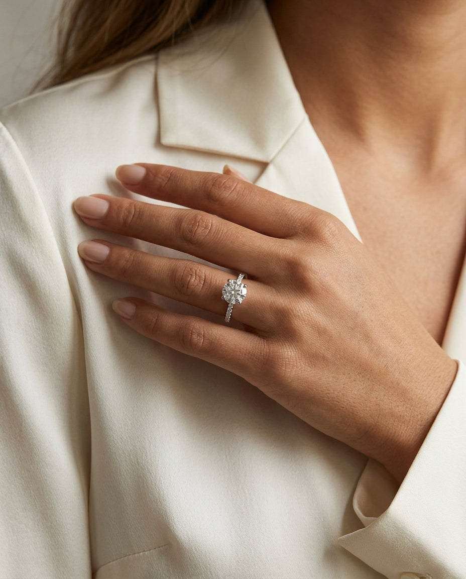 1 1/5ctw Round Center Classic Petite Split Prong Diamond Engagement Ring In 14k White Gold, Igi-certified — editorial close-up