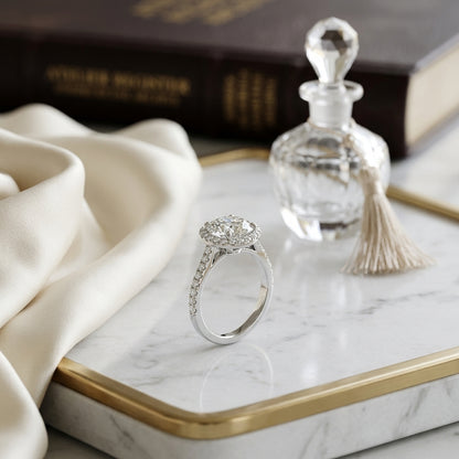1 1/3ctw Round Diamond Halo Engagement Ring With Pave Shank In 14k White Gold, Igi-certified — atelier still life