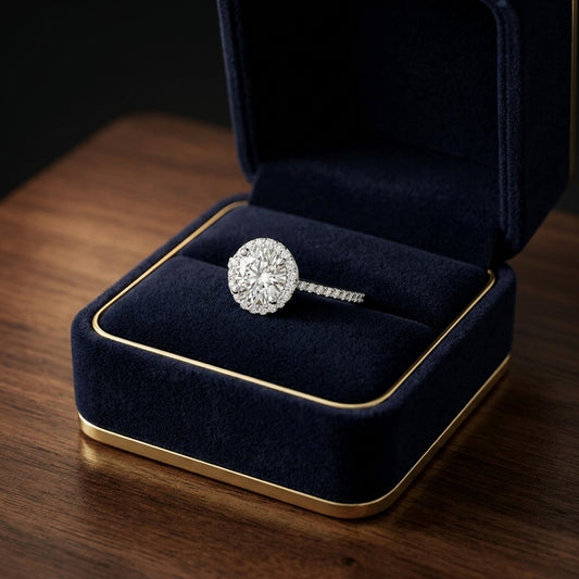 1 1/3ctw Round Diamond Halo Engagement Ring With Pave Shank In 14k White Gold, Igi-certified — gift presentation
