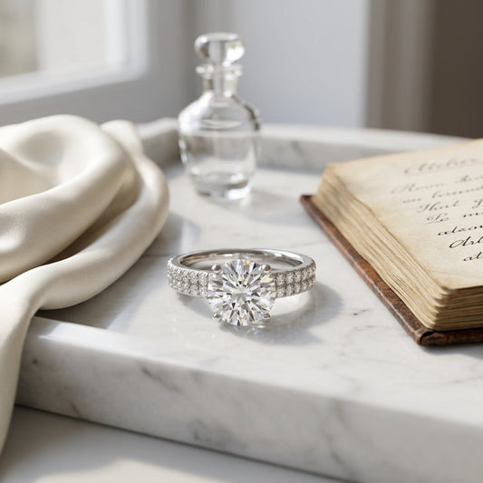 1 1/4ctw Round Diamond Double Row Engagement Ring With Micro U Set Pave In 14k White Gold, Igi-certified — atelier still life