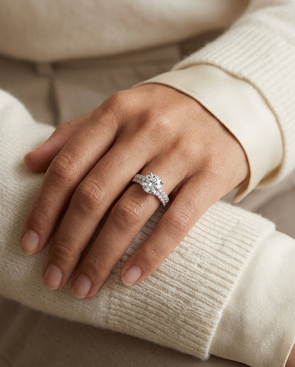 1 1/4ctw Round Diamond Double Row Engagement Ring With Micro U Set Pave In 14k White Gold, Igi-certified — editorial close-up