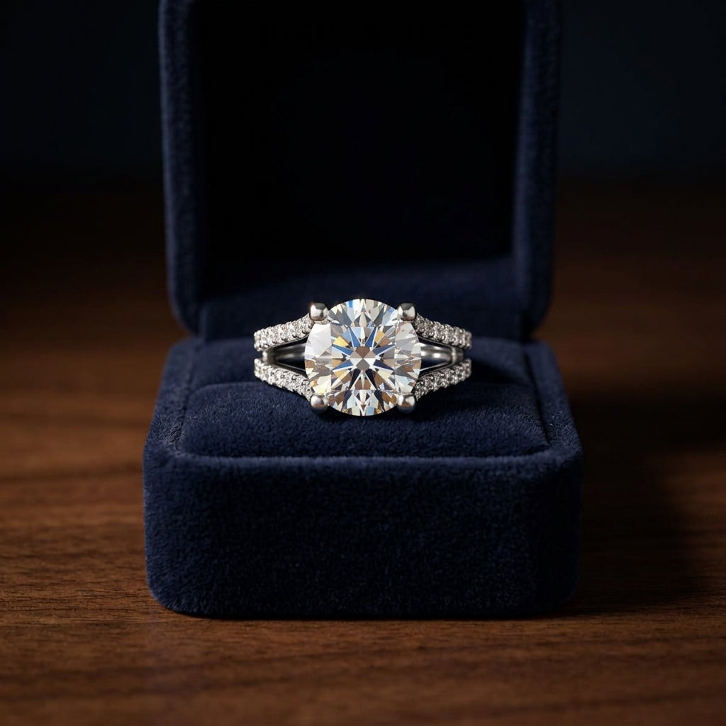 1 1/2ctw Round Diamond Engagement Ring With Pave Split Shank In 14k White Gold, Igi-certified — gift presentation
