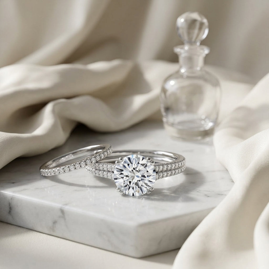 1 1/5ctw Round Diamond 2 Row Engagement Ring With Double Prong Cathedral Setting In 14k White Gold, Igi-certified — atelier still life