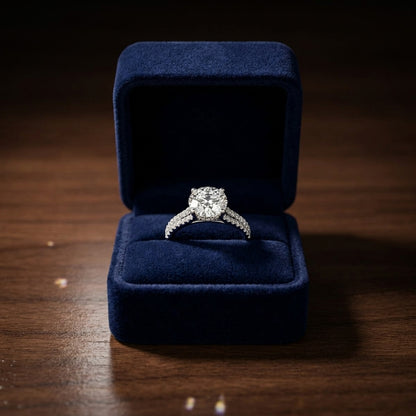 1 1/5ctw Round Diamond 2 Row Engagement Ring With Double Prong Cathedral Setting In 14k White Gold, Igi-certified — gift presentation