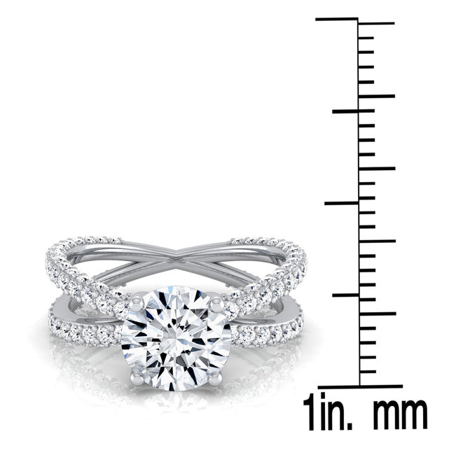 2 1/4ctw Round Diamond Engagement Ring With Crossover Pave Shank In 14k White Gold, Igi-certified