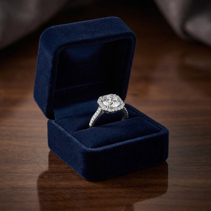 1 1/3ctw Round Diamond Engagement Ring With Octagon Halo Frame And Pave Shank In 14k White Gold, Igi-certified — gift presentation