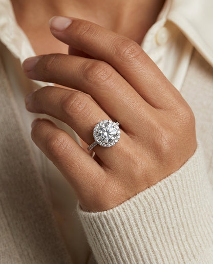 1 3/8ctw Round Diamond Halo Engagement Ring With Petite Pave Shank In 14k White Gold, Igi-certified — editorial close-up