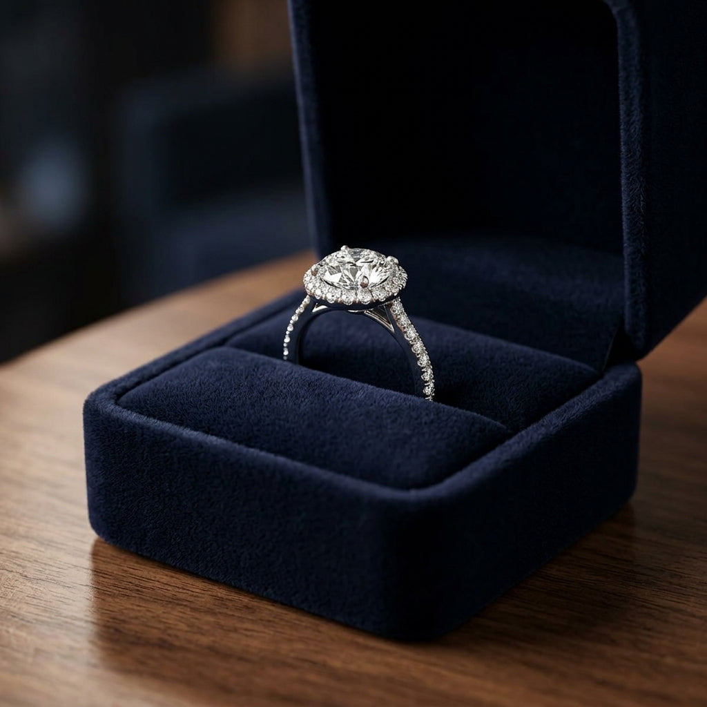 1 3/8ctw Round Diamond Halo Engagement Ring With Petite Pave Shank In 14k White Gold, Igi-certified — gift presentation