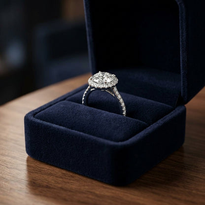1 3/8ctw Round Diamond Halo Engagement Ring With Petite Pave Shank In 14k White Gold, Igi-certified — gift presentation