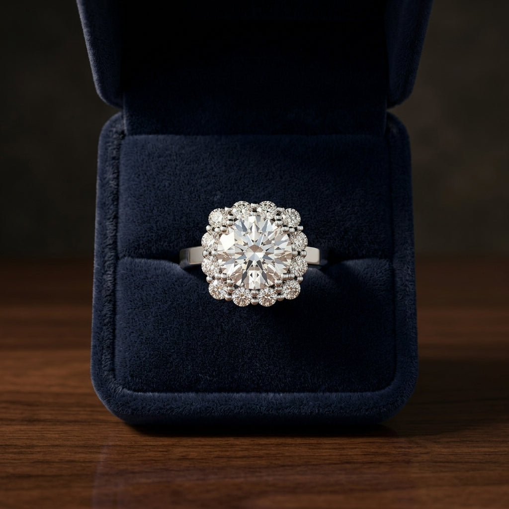 1 3/8ctw Round Diamond Halo Engagement Ring In 14k White Gold, Igi-certified — gift presentation