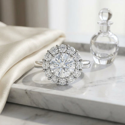 1 4/5ctw Round Diamond Prong-set Halo Engagement Ring In 14k White Gold, Igi-certified — atelier still life