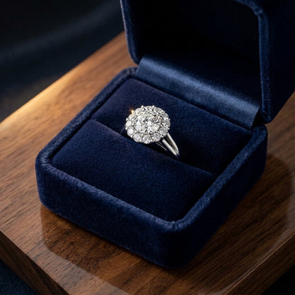 1 4/5ctw Round Diamond Prong-set Halo Engagement Ring In 14k White Gold, Igi-certified — gift presentation