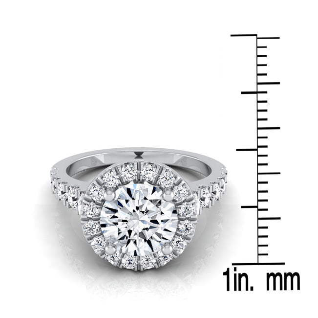 1 2/3ctw Round Diamond Halo Engagement Ring With Graduated Shank In 14k White Gold, Igi-certified
