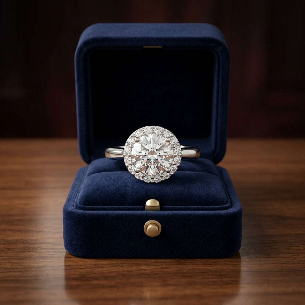1 1/5ctw Round Diamond Classic Halo Engagement Ring In 14k White Gold, Igi-certified — gift presentation