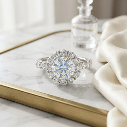 2 1/16ctw Round Diamond Halo Engagement Ring With Pave Shank In 14k White Gold, Igi-certified — atelier still life