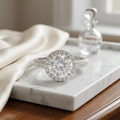 1 4/5ctw Round Diamond Pave Engagement Ring With Triple Row Shank In 14k White Gold, Igi-certified — atelier still life