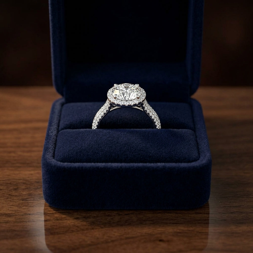 1 4/5ctw Round Diamond Pave Engagement Ring With Triple Row Shank In 14k White Gold, Igi-certified — gift presentation
